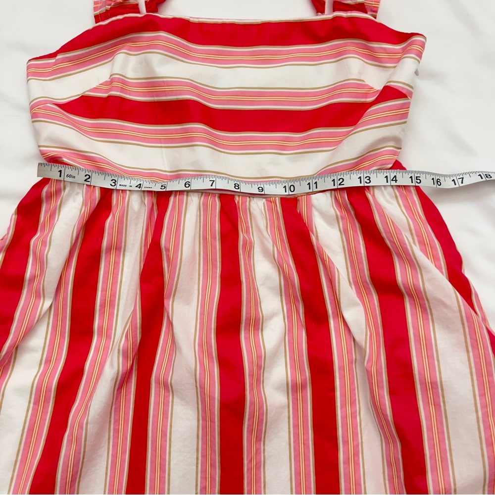 J. Crew Factory Pink White Striped Ruffle Feminine Midi Dress Women’s 12 Petite - Picture 12 of 13